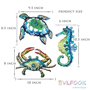 BVLFOOK Metal Sea Turtle Seahorse Crab Beach Themed Bathroom Wall Art Decor, Ocean Themed Wall Decorations for Home Bathroom,10 Inch, Set of 3 BVLFOOK Metal Sea Turtle Seahorse Crab Beach Themed Bathroom Wall Art Decor Ocean Themed Wall Decorations for Home Bathroom10 Inch Set of 3