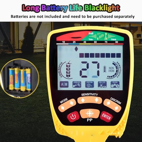 Detector de Metales Profesional Plegable con Puntero, Resistente al Agua para detección de Oro, 7 Modos, Incluye Auriculares y Pantalla LCD retroiluminada para Adultos.