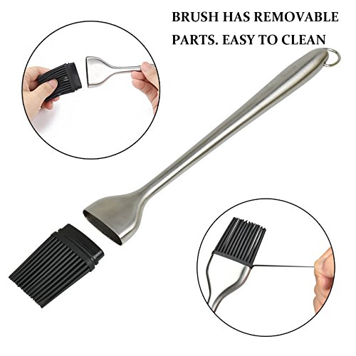 Home Servz 304 Stainless Steel Turkey Baster Syringe - Injector Needle with Cleaning Brush - Food Grade Silicone Bulb & 12 Inch Stainless Steel Handle Silicone BBQ Basting Brush - Thumbnail 2