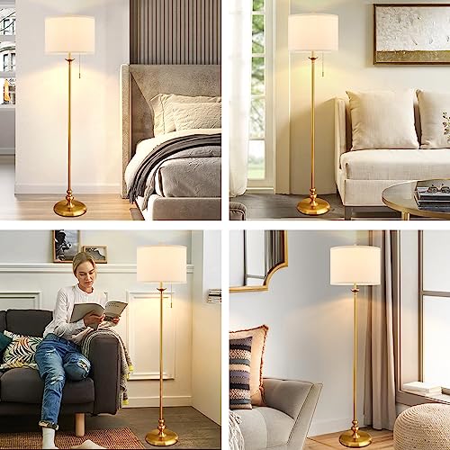 Luvkczc Modern Floor Lamp, Tall Standing Lamp For Living Room With Fabric Lamp Shade, Corner Reading Lamp For Bedroom, Office, Dining Room, Farmhouse (Bulb Included) (Gold) #TOP6