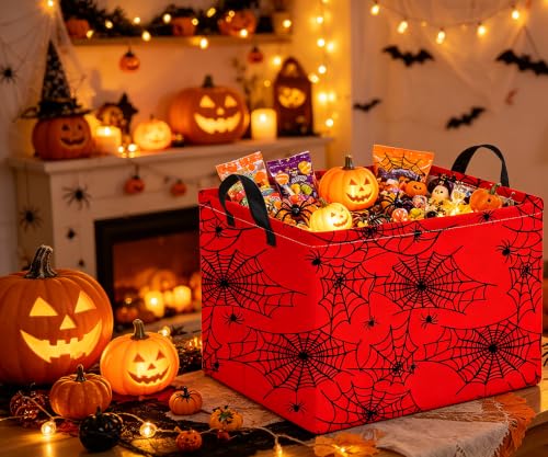 Image of Rectangle Storage Basket,Cute Organizer,Gift Basket,Room Decor(Red Spiderweb)