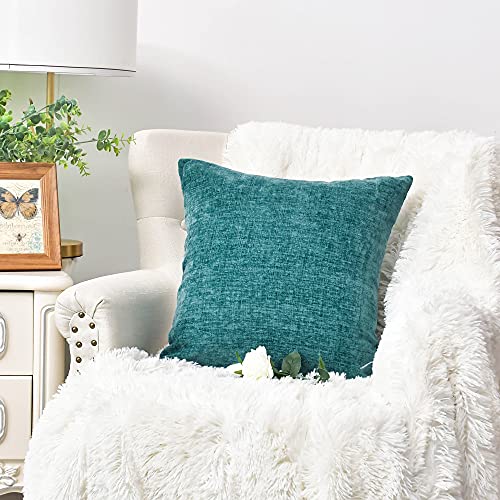 Calitime DSC0367C-DOUBLE Pack Of 2 Cozy Throw Pillow Covers Cases For Couch Sofa Home Decoration Solid Dyed Soft Chenille 18 X 18 Inches Teal thumb #2