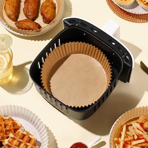 Image of Air Fryer Liners Square Paper Liners and Silicone Air Fryer Pot Insert with Divider and Perforated Mat (100 Pcs Round Air Fryer)
