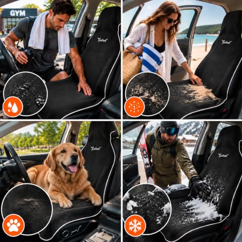 TESFEEL Waterproof Car Seat Cover Towel, Front Seats, Black, 2 Pack | 410 GSM absorbent terry, non-slip backing, machine washable, for gym sweat, damp clothing and outdoor activities - image 2