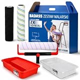 BLUE DOLPHIN Malerset 37 cm Farbroller Set mit Y Frame Teleskopbügel 4 L Farbwanne Farbwalze Spachtelwalze Black Nylon und Mikrofaser für Wände Decken Renovierung