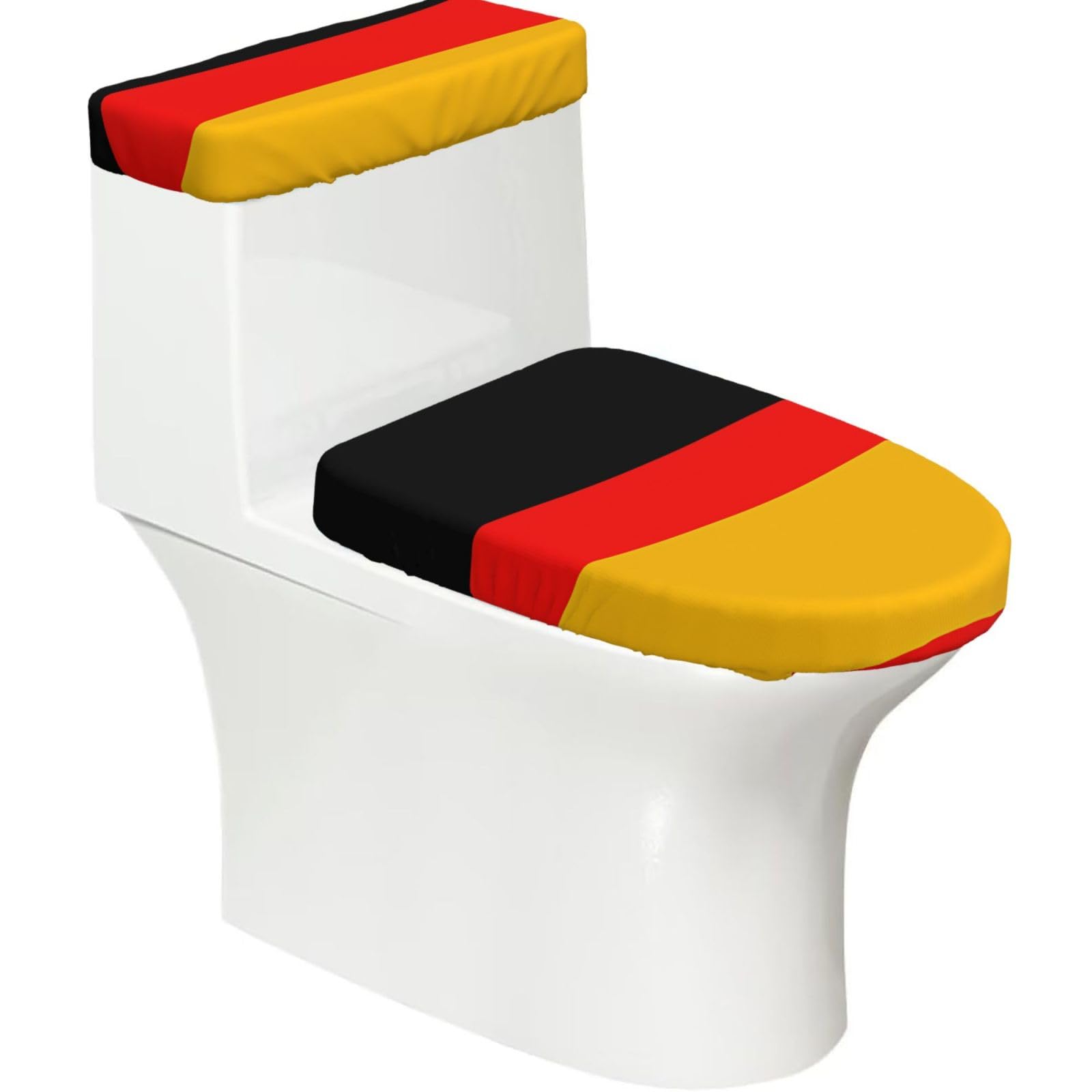 Wzycwb Black Germany Flag 2-Piece Toilet Seat Cover Set With Tank Lid, Elastic Fit For U-Shape & Elongated Toilets, Bathroom Decor, Housewarming Gift