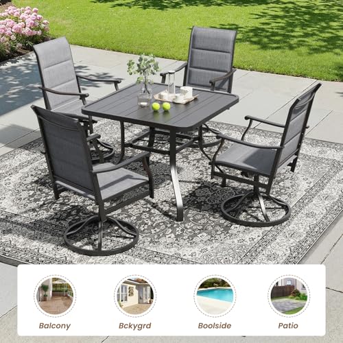 Image of Soohow Patio Dining Set for 4, 5-Piece Outdoor Table and Chairs Set, 4 x Swivel Outdoor Dining Chairs with Paded Textilene and 35 inchx35 inch Patio Table with 1.57 inch Umbrella Hole for Poolside, Backyard