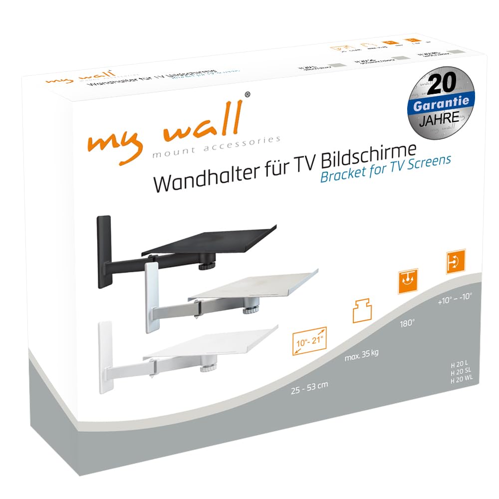 MyWall H20L Support Mural pour TV 21" Pivotant 180° Inclinaison ± 10° Argent