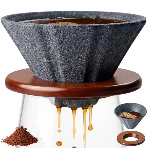 Reusable Coffee Filter Ceramic Tea Strainer Compatible for Most Cups Best Coffee Maker and Bar Accessories with Bamboo Stand