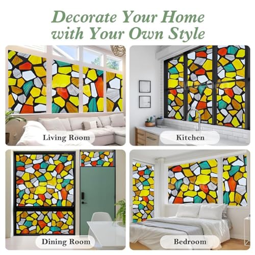 Image of MOCOCO Premium Vinyl Privacy Stained Window Glass Sticker (24x12 Inch) - Self-Adhesive Decorative Film Opaque Sheet Tint Wallpaper for Glass Cover Window, Door, Office, Home.| Anti-UV. 6D Stones