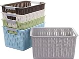 Lawei 5 Pack Plastic Storage Baskets - Weave Storage Bins with Handle Plastic Shelf Organizer Basket...