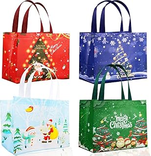 Aidi 4 Pcs Large Christmas Gifts Bags, Reusable Tote Large Christmas Gift Bags Large with Handle Mix Color Set Non-Woven Fashionable Bag Water Foldable Resistant Gift Shopping Bag