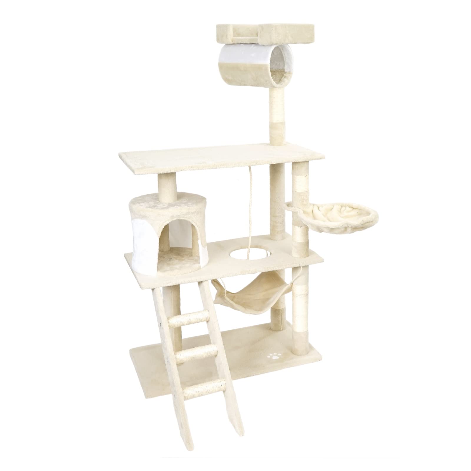 Árbol rascador para Gatos Beige/Blanco 141 cm con Plataformas y Cueva Poste de sisal para Escalar