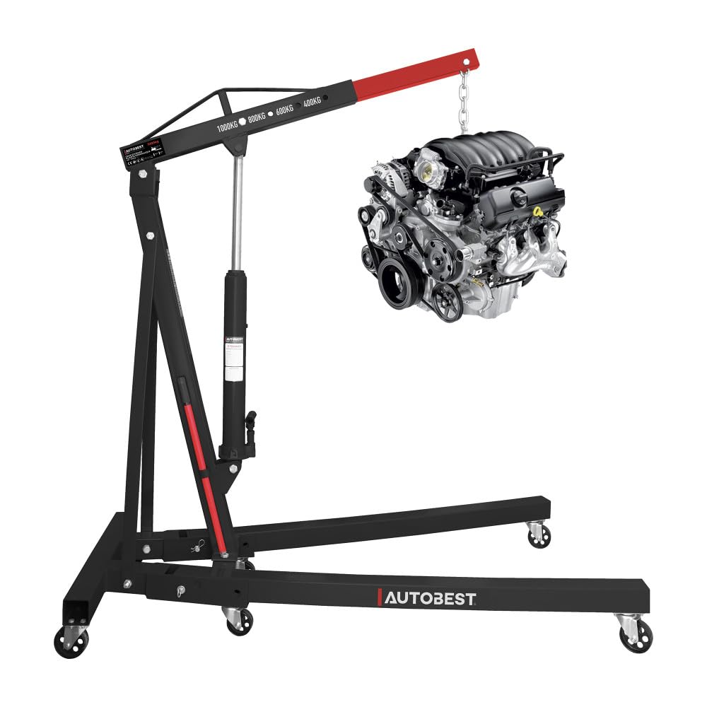 AUTOBEST 10610 - Grue d'atelier Pliante - 1 Tonne - Offre 4 Positions de Levage - 203 cm X 23 cm X 89 cm - cAcier - Rouge