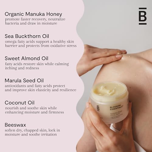 Blossom Essentials Honey Salve, Hydration Repair For Dry & Itchy Skin - Eczema & Psoriasis Relief for Sensitive Skin - Organic Manuka Honey - 4-Ounces (Formerly Honeybutter) - Image 4