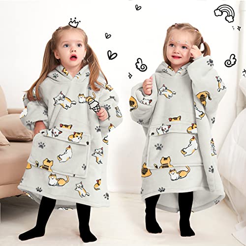 Image of KFUBUO Wearable Blanket Hoodie for Kids With Pocket Toddlers 2-6 Year Old | Cat, Sherpa, Heavy Material, Oversized Sweatshirt Blanket, Kids Blanket, Girl Boy Gifts, Cozy Gifts for Kids