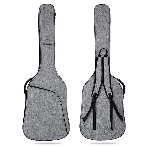 MUZTOP Bass Guitar Bag, Bass Gig Bag 7MM Padding Soft Electric Bass Guitar Case Backpack with Pockets, Grey