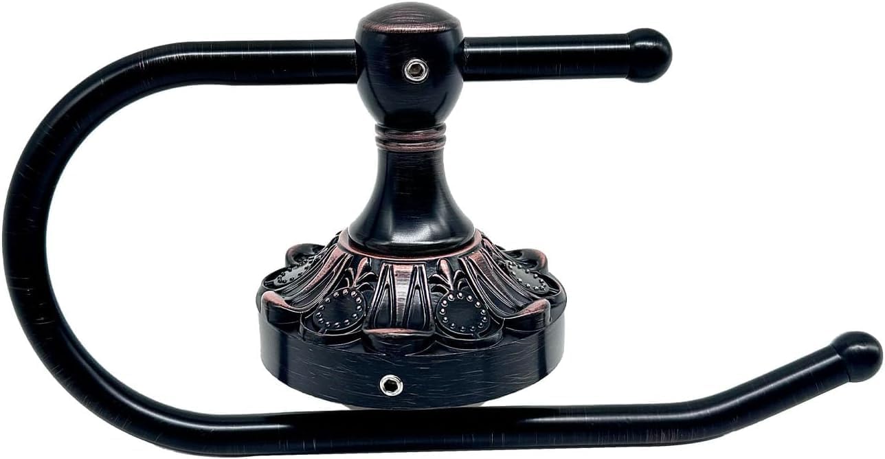 Antique Brass Toilet Roll Holder Brush Bronze Wall Mounted Toilet Roll Holder Open Arm Towel Holder Tissue Roll Holder for Bathroom Kitchen (Oil Matte Black)