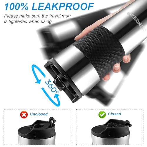 patmoseal Insulated French Press Travel Mug Leak-Proof, Portable Coffee Maker, Vacuum Cafetiere 3 Cups for Travel, Camp, 15oz/450ml (Silver) - Image 7