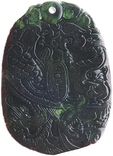 1 pcs Natural Black Green Jade Carved Dragon Phoenix Necklace Pendant