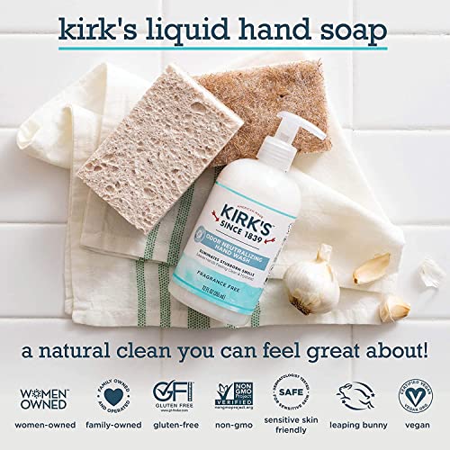 Kirk's Odor-Neutralizing Unscented Clean Hand Soap Castile Liquid Soap Pump Bottle | Moisturizing & Hydrating Kitchen Hand Wash | 12 Fl Oz. Bottle | 4-Pack #TOP6