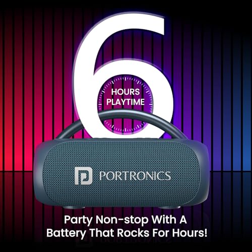 Image of Portronics Radiant 30W Wireless Bluetooth Portable Speaker with in-Built Mic,6 Hours Playtime,HD Clarity Sound,Dual Driver,RGB LEDs,TWS Connectivity,BT5.3v,USB Drive,Aux in,Type C Fast Charging(Blue)