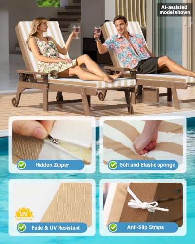 Image of YEFU Chaise Lounge Cushions Outdoor, 80x26x3 Cushion, Yellow Cabana Stripe