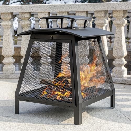 OutVue 22" Metal Chiminea Fire Pit, Wood Burning Fire Pits with