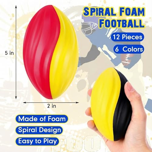 Image of Jerify Mini Footballs for Kids Spiral Foam Football Bulk 5 Inch Soft Small Waterproof Foam Ball Sports Birthday Toddler Football for Indoor and Outdoor Game (Fashion Color,12 Pcs)