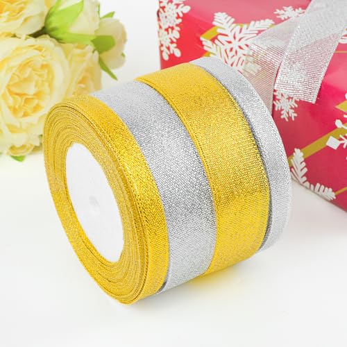 Quhora 3/8-Inch Gold Glitter Ribbon - 25 Yards of Sparkling Metallic Craft Ribbon for Gift Wrapping, Weddings, and Holiday Decor 7 Quhora 3/8-Inch Gold Glitter Ribbon - 25 Yards of Sparkling Metallic Craft Ribbon for Gift Wrapping, Weddings, and Holiday Decor - Image 6