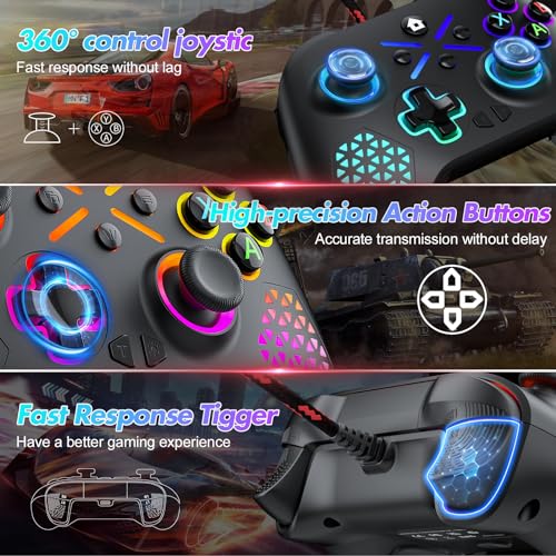 Image of Dinosoo 10ft Wired RGB Wireless Controller for Xbox Series X|S, One & PC, Turbo, Macro Function, Dual Vibration, 3.5mm Audio Jack - Black