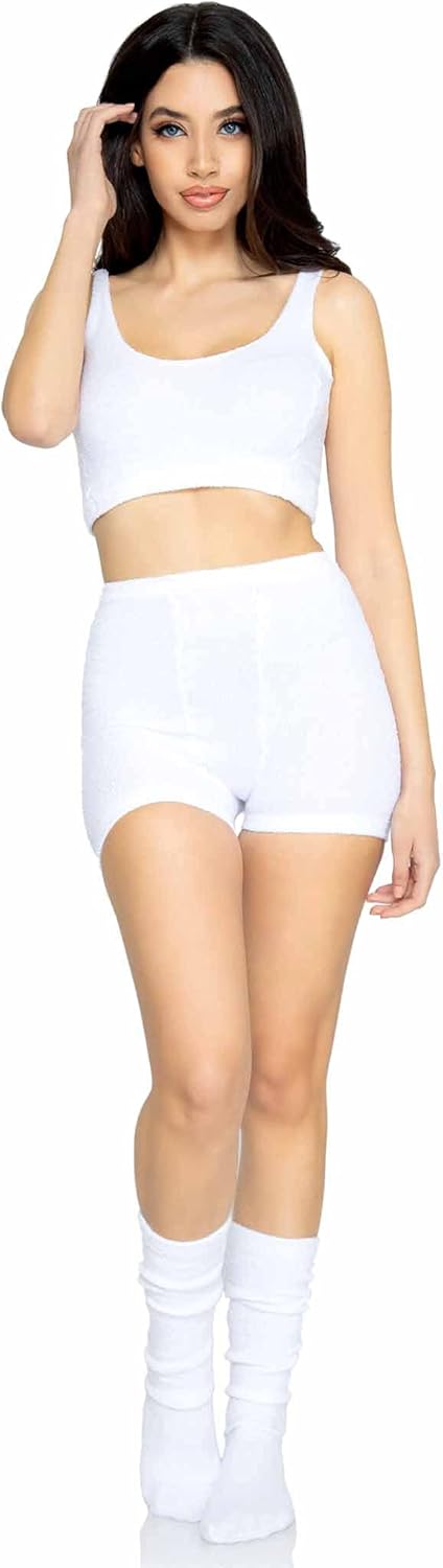 Leg Avenue Women's 3 Pc Ultra Soft Cozy Knit Cropped Tank with Boyshorts and Matching Socks: Clothing, Shoes & Jewelry