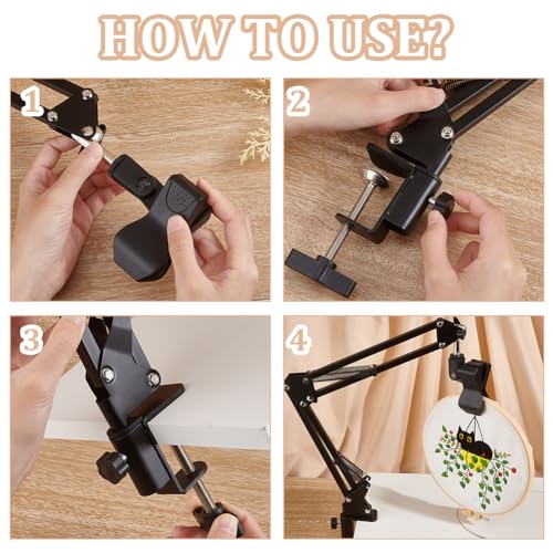 OLYCRAFT Black Embroidery Table Stand Kit 8mm Hole Hand Embroidery Stand Lap Folding Cross Stitch Stands Clamp Hand Embroider Hoop Holder 360 Rotated Embroider Holder Stands for Embroidery Hoops - Image 4