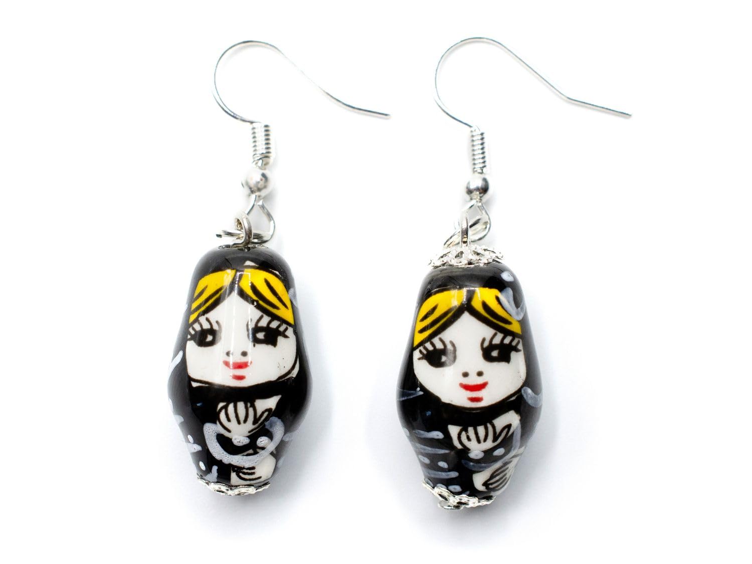 Matryoshka Earrings Miniblings Babuschka Russian Doll Porcelain Ceramic Black