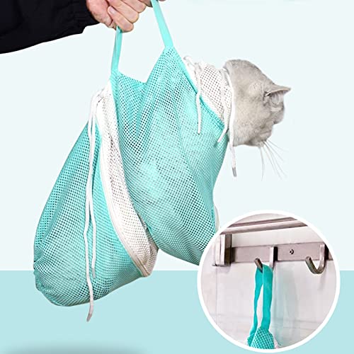 Image of 2 Pieces Cat Bathing Bag Cat Shower Net Bag, Anti-Bite Anti-Scratch Adjustable Breathable Mesh Grooming Carrier Bag for Pets, Bathing, Nail Trimming, Feeding Medicine, Ear Clean (Gray-Blue)