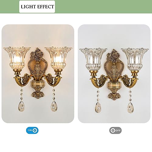 Image of Vintage Wall Sconce, Elegant Brass Wall Light, Crystal Floral Bedside Wall Lamp for Entrance, Bedroom, Hallway