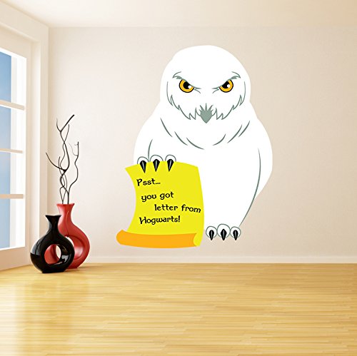 ( 67'' x 87'' ) Vinyl Wall Decal Owl with Letter / Harry Potter Owl Sticker / Harry Potter Fantasy Owl/ Colorful Hogwarts Owl Mural + Free Random Decal Gift