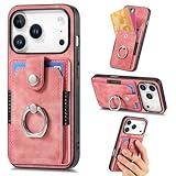 iPhone 17用ジェネリックケース(カラー:ピンク)ウォレットレザーリングホルダーハードシリコンバックケース