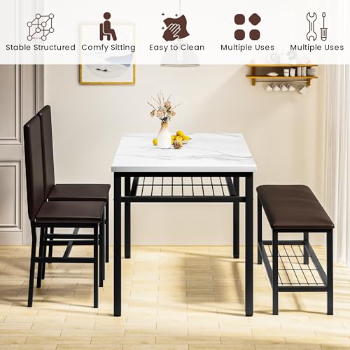 image for Lamerge Kitchen Table Chairs Set of 4 with Bench, Faux Mable Dining Ta