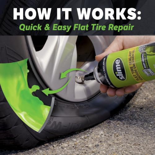 Image of Slime 60186 Flat Tire Puncture Repair Sealant, Emergency Repair for Highway Vehicles, Suitable for Cars /Trailers, Non-Toxic, eco-Friendly, 14oz