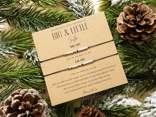 RareLove 2PCS Big Sister Little Sister Matching Bracelets Sister Morse Code Beaded Bracelet for Women,Sister Bracelets for 2,Matching Sister Bracelets,Black White Gold Pony Seed Tiny Beads, 12MSE11012