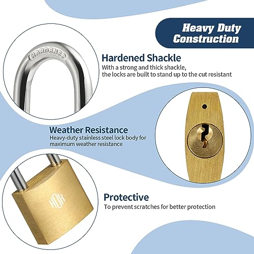 Image of HOX 2-Pack Keyed Padlock, Waterproof and Rustproof, Solid Brass Lock with 1-1 /4 inch Wide Body, Padlock with Keys for Storage Unit, Sheds, Garages and Fence