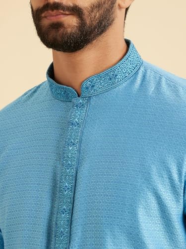 Image of Manyavar Men's Viscose Blend Self-Design Kurta Pyjama Set (2pcs)