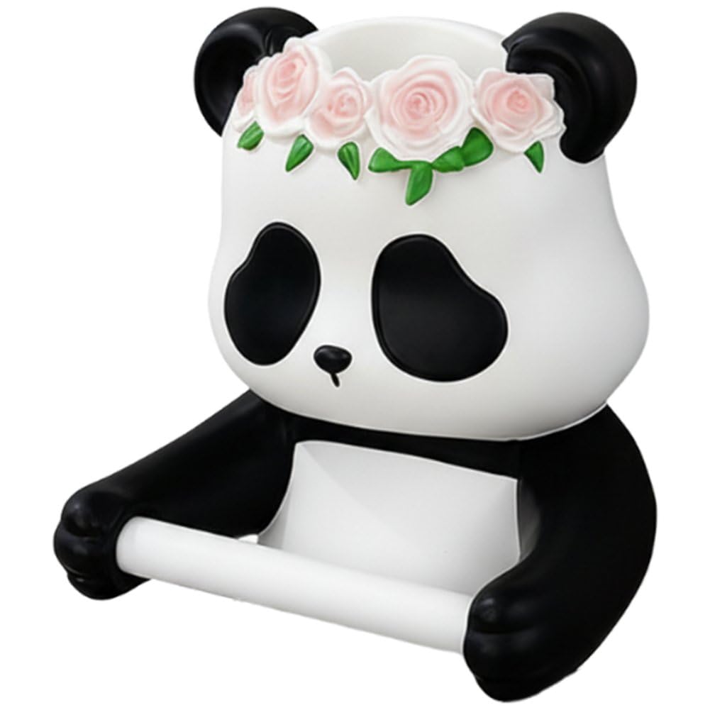 Fituenly Wall Mounted Toilet Roll Holder, Cute Panda Toilet Tissue Holder, Paper Roll Holder Dispenser Paper Towel Rack for Kitchen Bathroom
