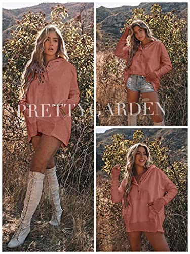 Image of PRETTYGARDEN Women's Casual Long Sleeve Zipper Sweatshirt Drawstring Loose Quarter Zip Pullover Tops with Pockets