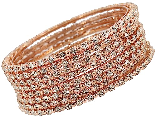 NMII Alloy Metal with Zircon Gemstone and Pearls Adorned Bangles Set For Women and Girls, (RKP-3_90106-RoseGold-2.4 Inches), Pack Of 8 Bangles Set Deal