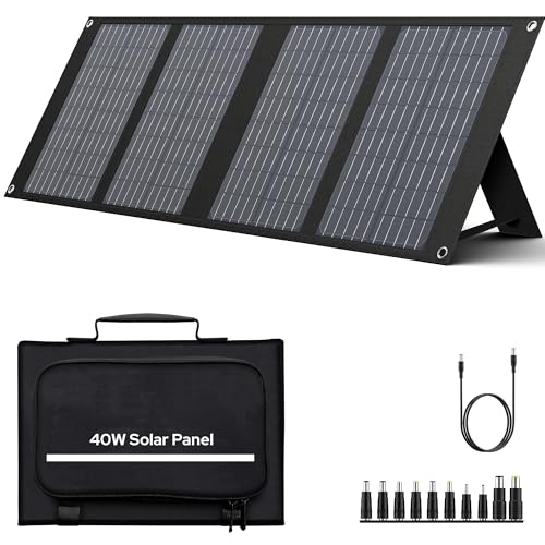 40W Solar Panel EnginStar 40 Watt Foldable Solar Panel for Portable Power Station w/QC3.0 USB Port for Phone Laptop 12-15V DC Output(10 Connectors) for Outdoor Camping RV Off Grid