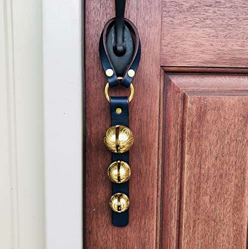 Decorative Sleigh Bells For Door Handle | Christmas Bell Décor | Bells On Leather Strap | Jingle Bells For Gift Or Home Decoration | Amish Handmade In Usa (3 Bell Leather Door Hanger) #TOP1