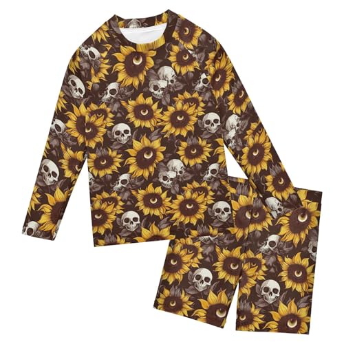 Skull Sunflower Baby Boys' Toddler Long Sleeved Rashguard Swim Bathing Suit Set B0404502