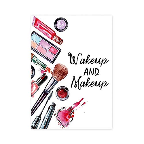 Preisvergleich Produktbild Kosmetik Aquarell Leinwand Malerei Lippenstift Lidschatten Foundation Wakeup und Make-up Poster Beauty Nail Shop Wanddekor Bild 40x60cmx1 ungerahmt